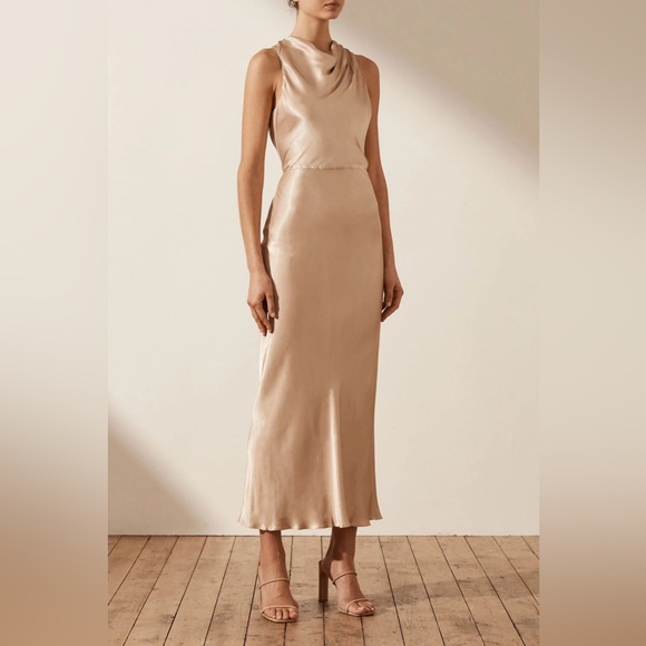 Shona Joy Dresses & Skirts - Shona Joy La Lune High Neck Midi Dress – Gold, Cocktail, Evening, Elegant, Sz 4